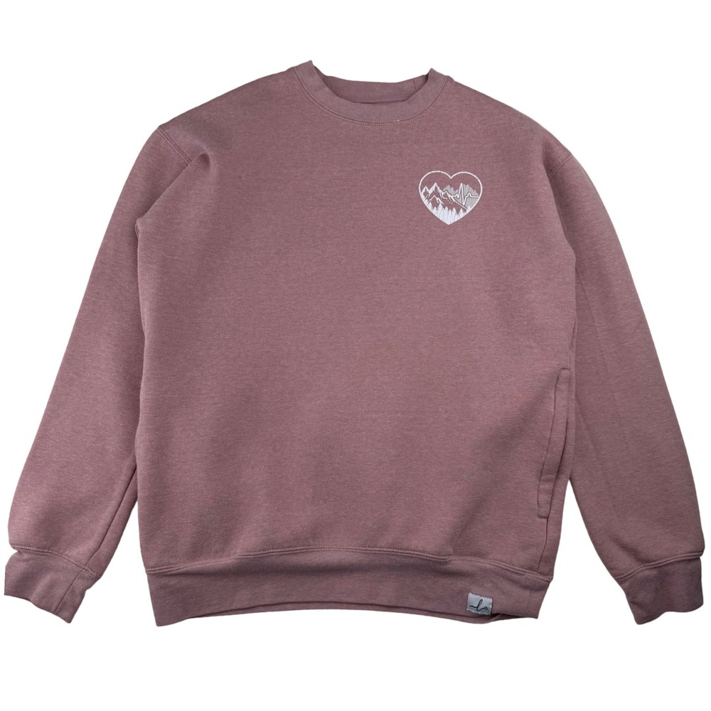 Lubdub Crewneck Sweatshirt Mauve‎ Heart Mountain EKG PCP Medical Fleece Size S